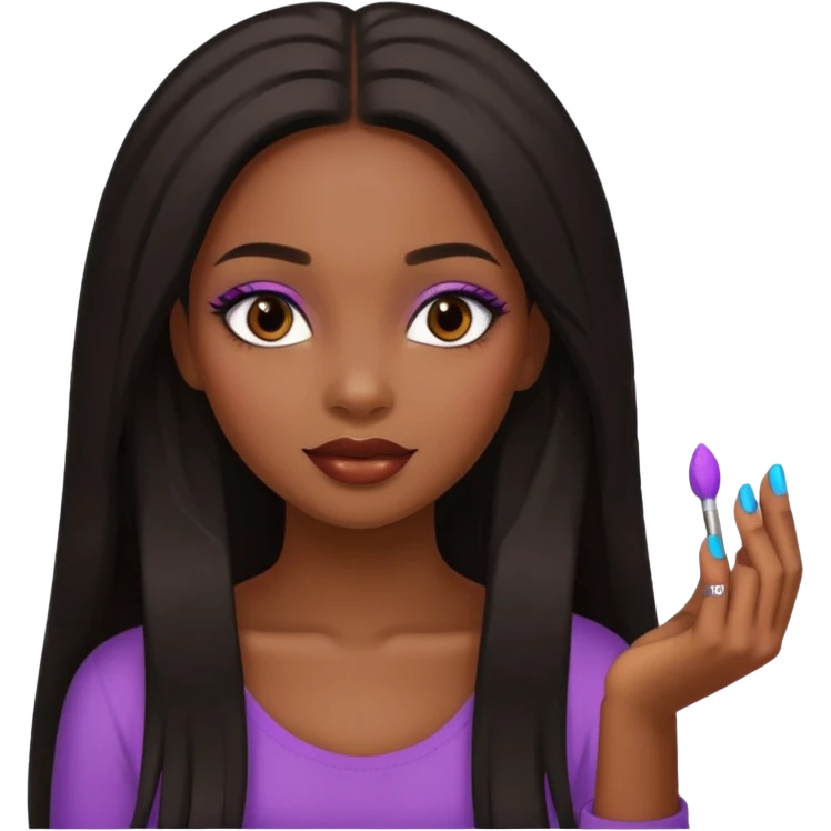 face girl with nails and cute make up black girl strait hair super long emoji