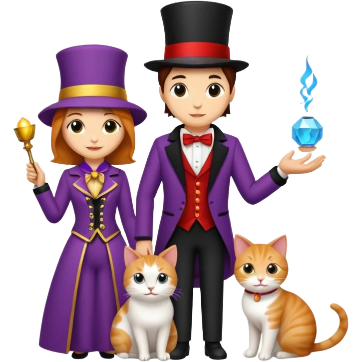 magician couple and their pet cat emoji