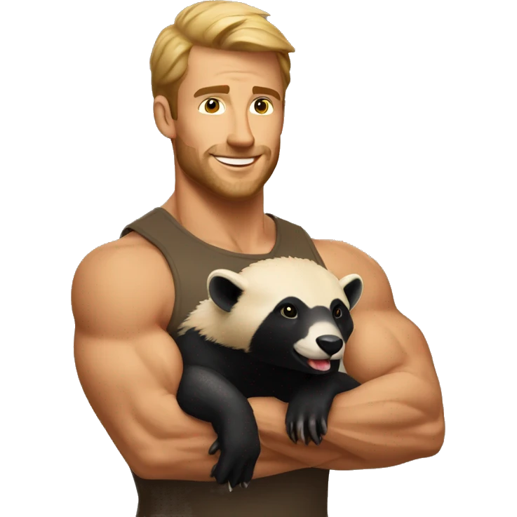 muscled man holding a honey badger emoji