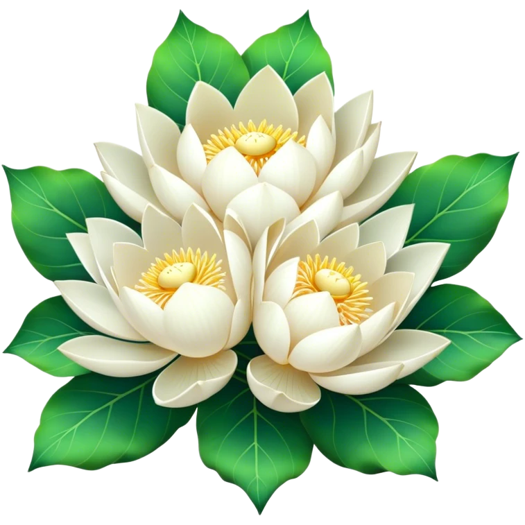 big bouquet White Lotus, luxuriant, stem, leaf, bright emoji