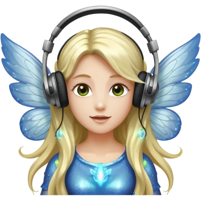 long haired make glitter fairy wearing headpones wing wings
 emoji