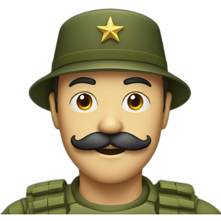 Person wearing army hat and has a moustache emoji