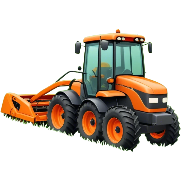 Howard EHD 180 (2019) – Cinematic-realistic Howard EHD 180 slasher, its bright orange frame mounted to a roaring tractor. The spinning blades cut through overgrown paddocks with ease, leaving a neat trail of freshly cut grass behind as birds scatter into the sky. emoji