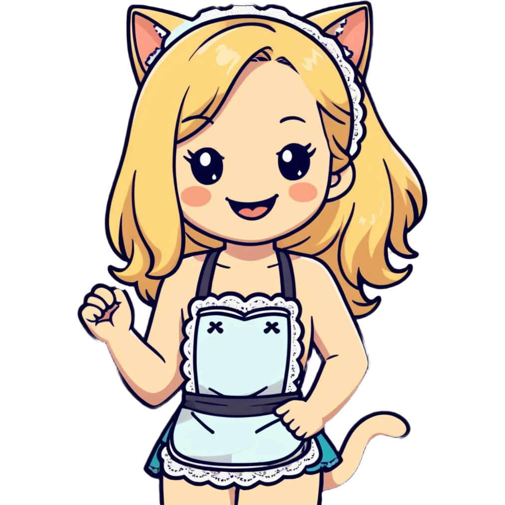 petite blonde catgirl woman long hair freckles giggling lace apron bikini emoji