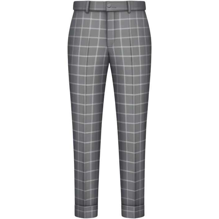 only the garment, gray dress pants with white grid pattern, plaid check pattern, formal trousers with cuffed hem, isolated item on white background, no model, no person emoji