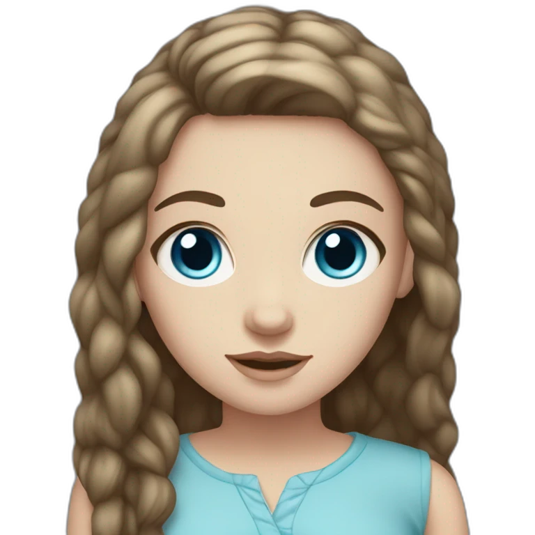 white girl with blue eyes, long dark brown hair and freckles  emoji