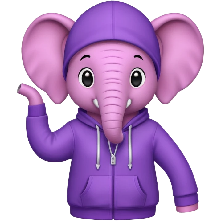 Pink elefant wearing a purple hoodie emoji