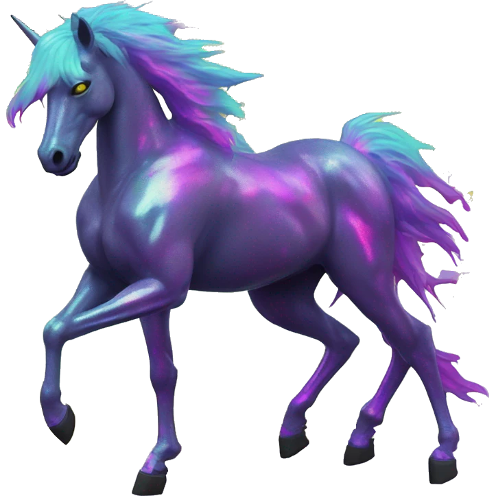 .Zombie_ Vaporwave black holographic oilslick zombie unicorn yellow caution tape graffiti Pegasus with  prosthetic leg  emoji