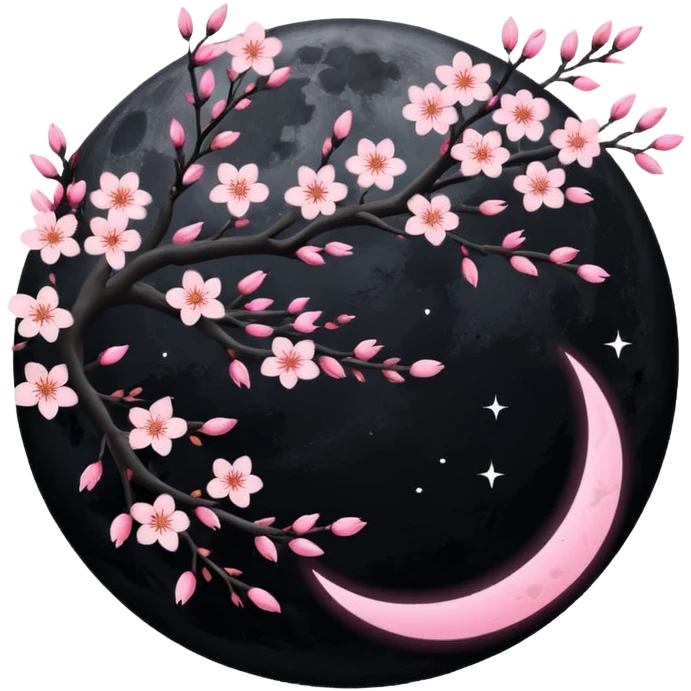 black moon with sakura blossom emoji
