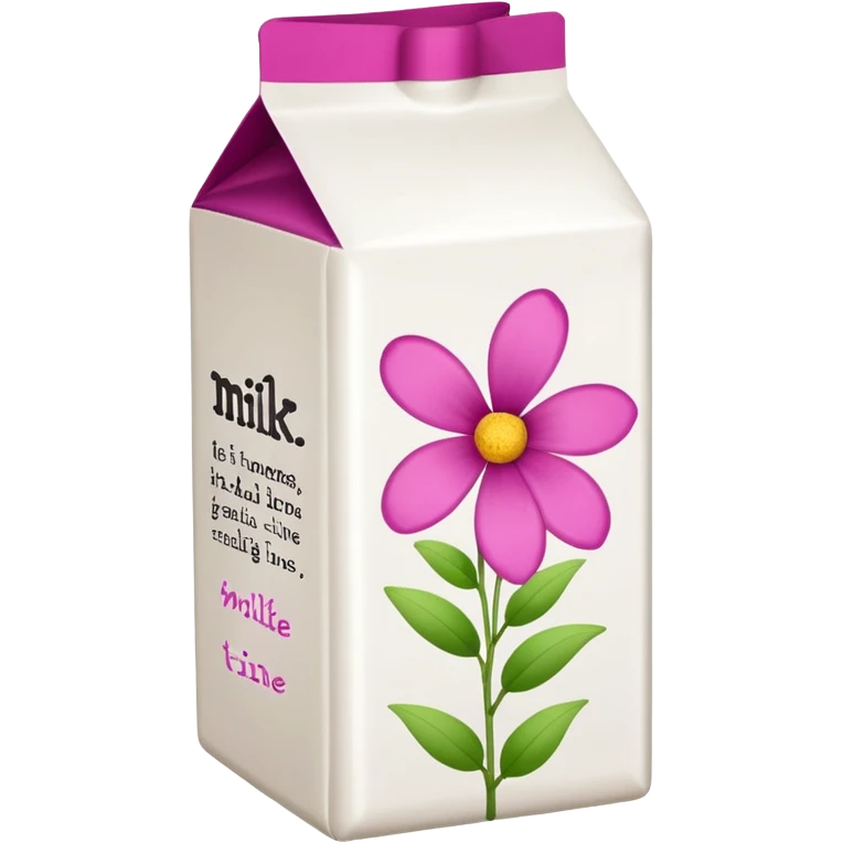 a white TINE milk carton with magenta trim border and black text that says "MILK", with magenta text that says "TINE", with tiny magenta flower blossoms doodles on it  emoji