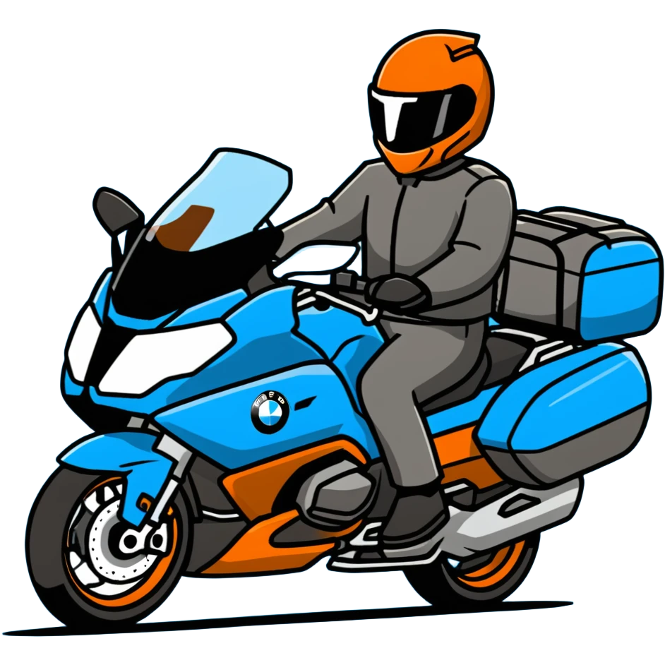 blue BMW R 1200 RT touring motorcycle with rider on road emoji