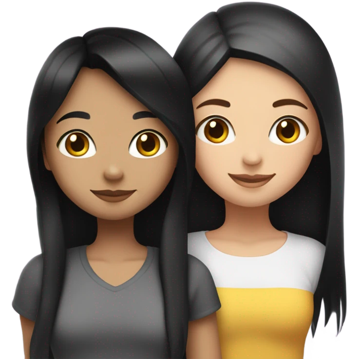 White girl with black straight hair and Hispanic girl with black straight hair lesbian couple  emoji