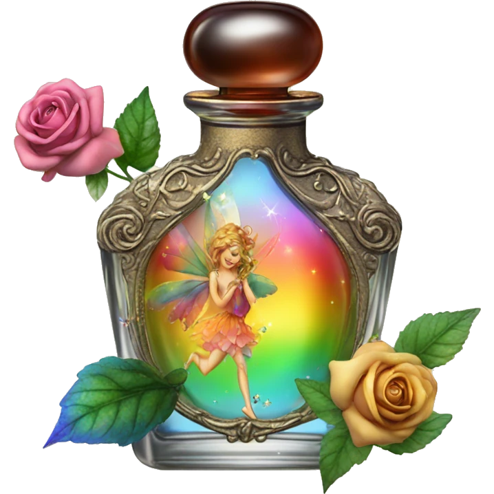 Rainbow magic fairy sparkling old Antique oil perfume bottle with herbal and rose flowers emoji