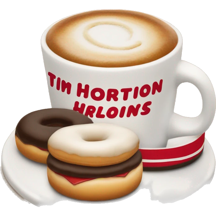 “Tim Hortons store with a red and white color scheme, featuring the classic Tim Hortons logo, a warm and welcoming design that represents a popular coffee and donut shop.” emoji