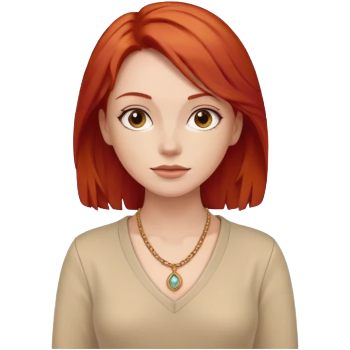 lady-in-beige-clothes-,-red-hair,-wearing-necklace emoji