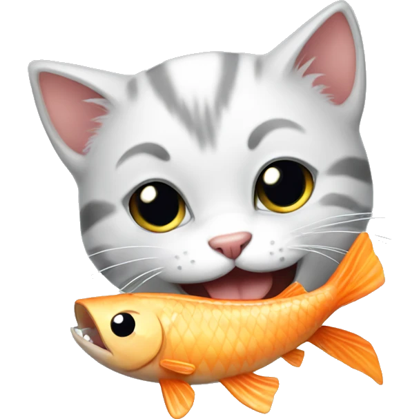 Smiling kitten eat fish emoji