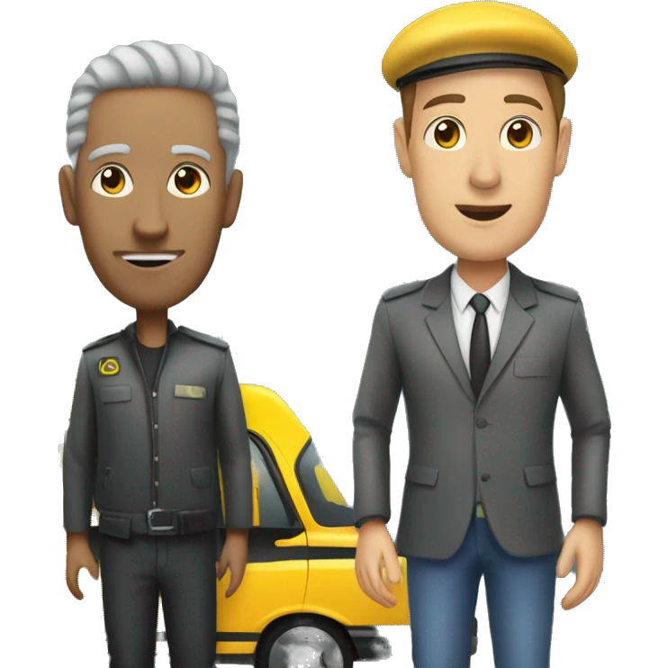 taxi driver with his taxi standing in front of another person emoji