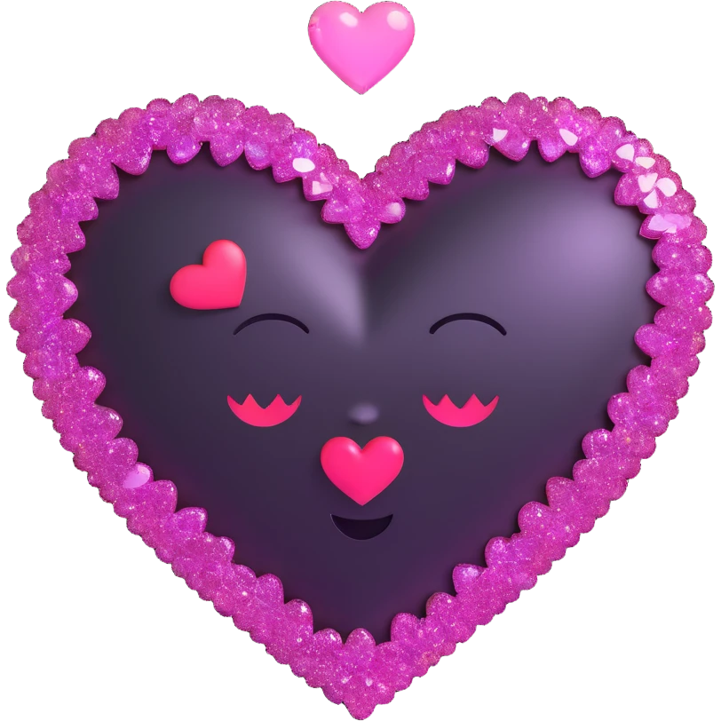 Enhance the goth sakura heart with more magical sparkles and glittering effects, maintaining the 3D emoji style and transparent background. emoji