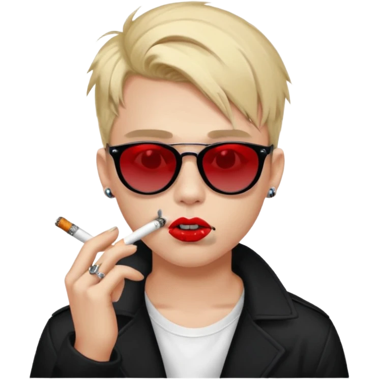 boy high fashion model with lip piercing sunglasses blood smoking cigarette emoji