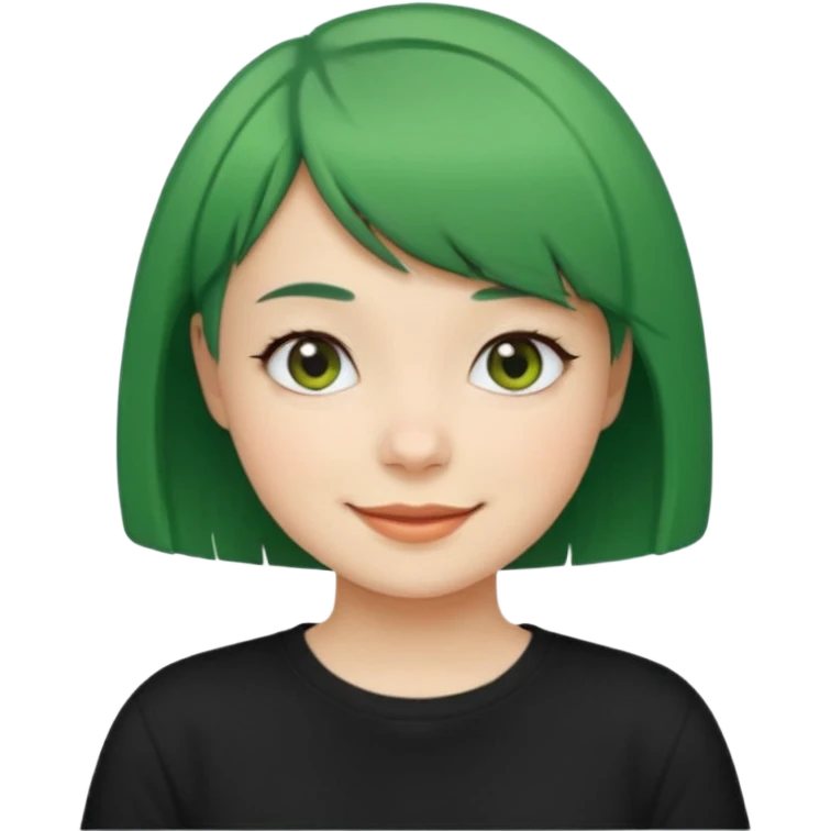 Girl with green Bob Cut – short green hair, cheerful smile, black t-shirt emoji
