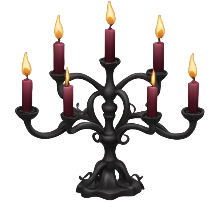 black seven-branched candelabrum with burgundy flames emoji