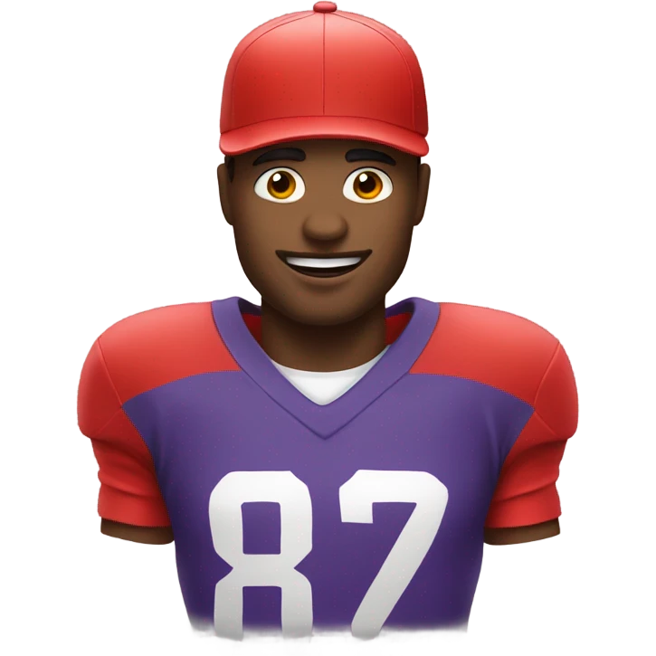 Guy wearing a painters hat in a red football jersey that’s too tight emoji