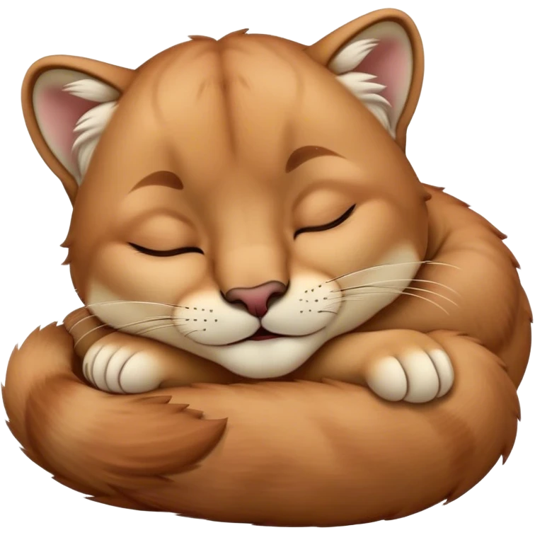 Meme-Worthy Cute Sleeping Cougar Portrait Emoji, Head resting peacefully with a contented smile, showcasing a lithe build and a luxuriously soft tawny Fur, eyes shut in a serene, restful nap, Simplified yet hilariously adorable features, highly detailed, glowing with a soft, drowsy light, high shine, relaxed and utterly lovable, stylized with an air of playful laziness, bright and heartwarming, soft glowing outline, capturing the essence of a comically sleepy cougar, so meme-worthy it feels like it could instantly become the next viral sensation of adorable slumber! emoji