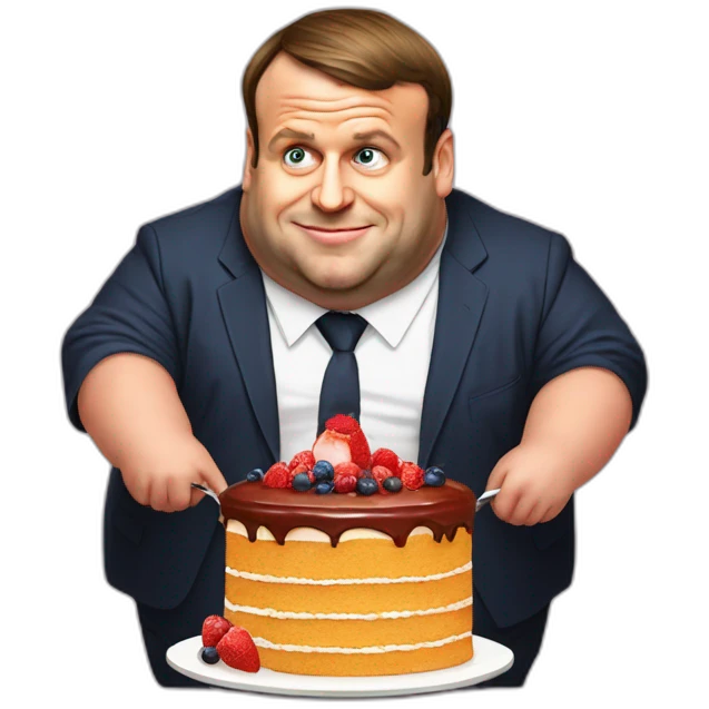 emmanuel macron morbidly obese eating cake emoji