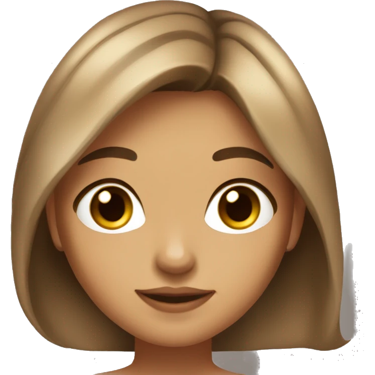 Girl with little tanned skin, brown long hair, upturned light brown eyes and plump lips cute emoji
