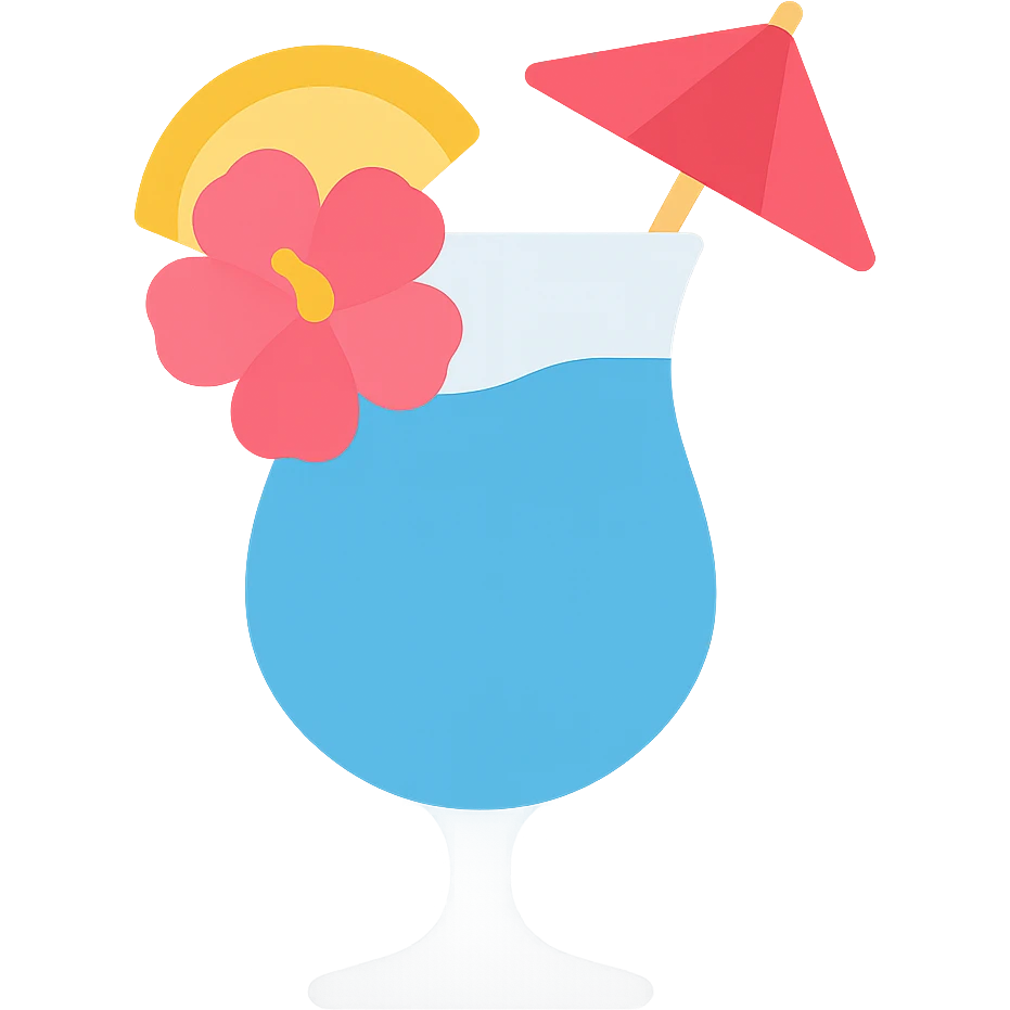 blue tropical cocktail with hibiscus, pineapple, and paper umbrella garnish emoji