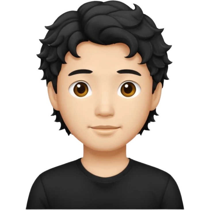 asian young man with wavy hair in black t-shirt emoji