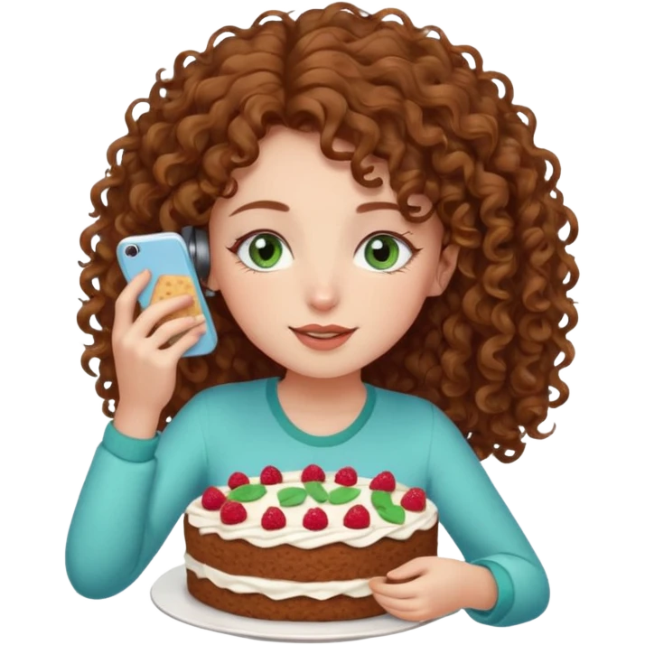 Brown curly hair girl blue green eyes painting sleeping eating dancing listening to misic emoji
