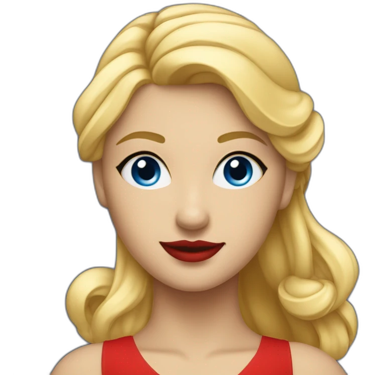 Une danseuse blonde aux yeux bleus en tenue rouge emoji
