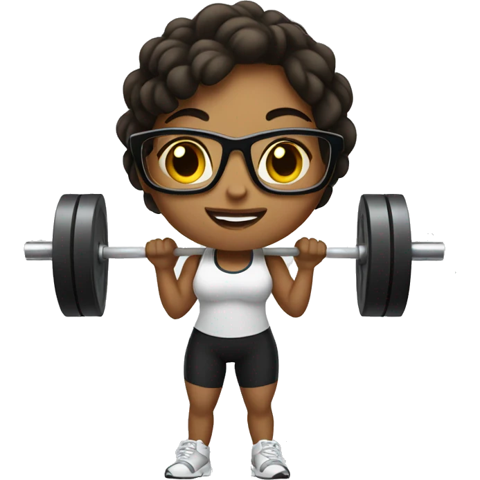 girl with glasses doing weightlifting emoji
