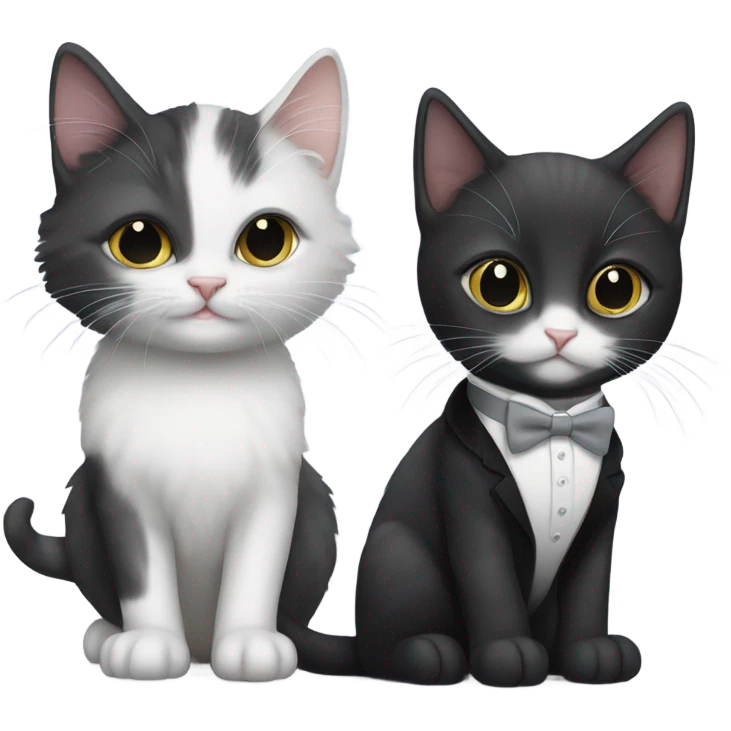 Black kitten with grey and white tuxedo kitten emoji