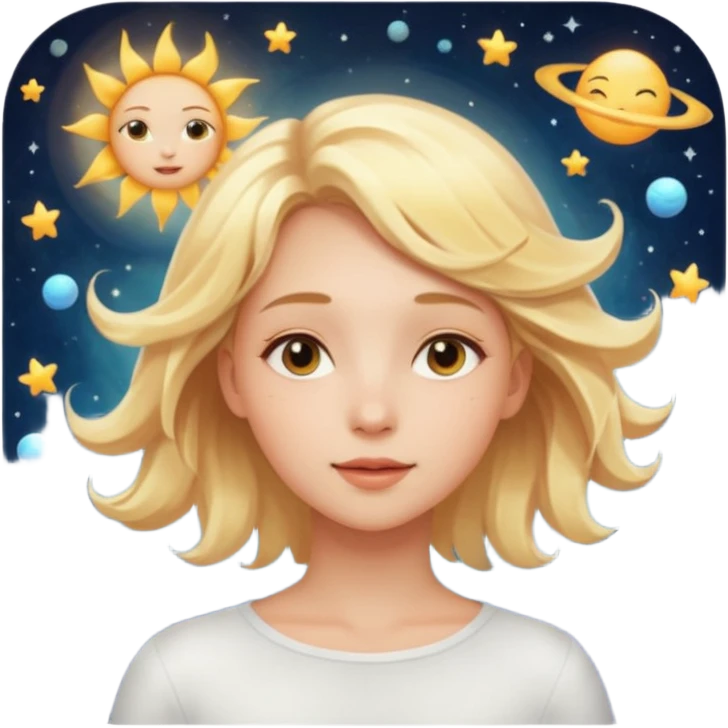 genra imagen de una chica eterea con cara de sol, flotando en el espacio emoji