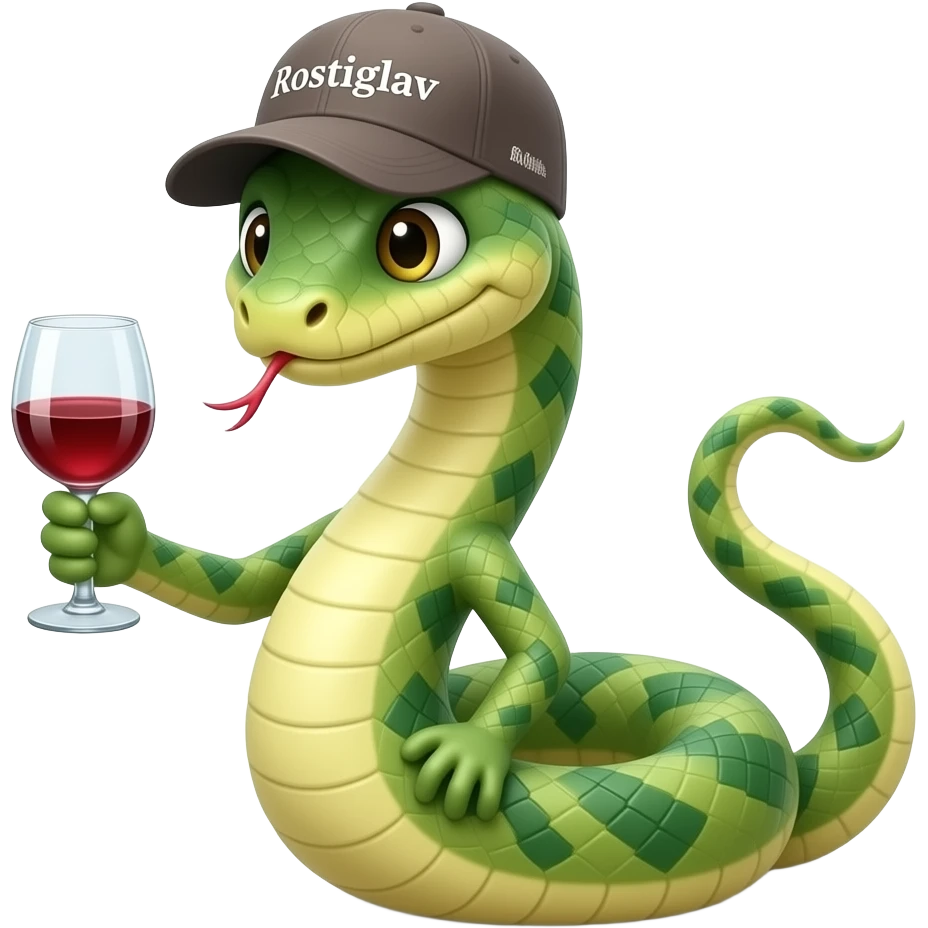 A snake in a cap with the inscription "Rostislav" on its tail holds a glass of wine. emoji