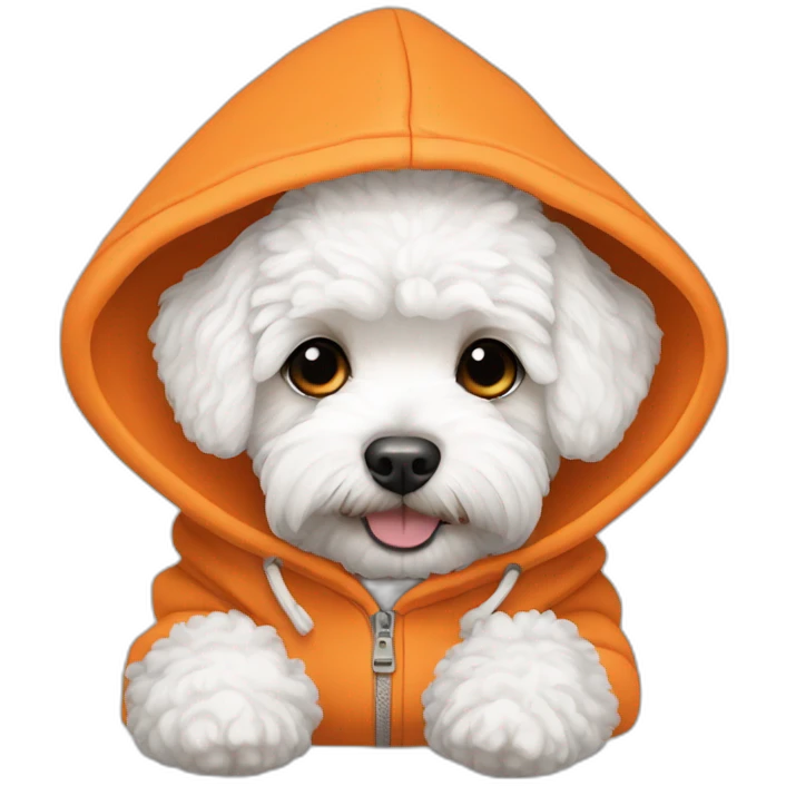 white maltipoo with orange hoodie emoji