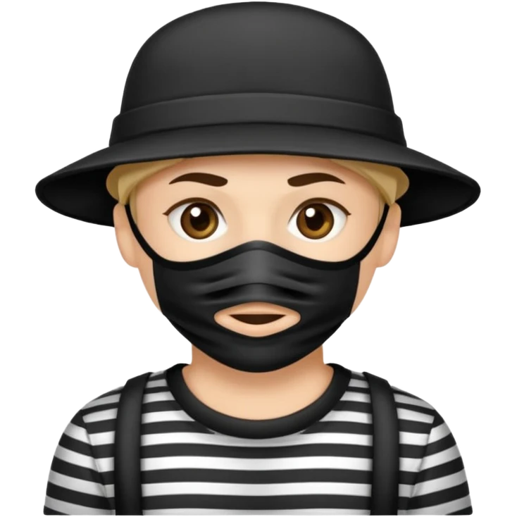 Cartoon-Räuber mit schwarzer Augenmaske, gestreiftem Shirt, schwarzer Mütze der sich von einem seil herunter lässt emoji