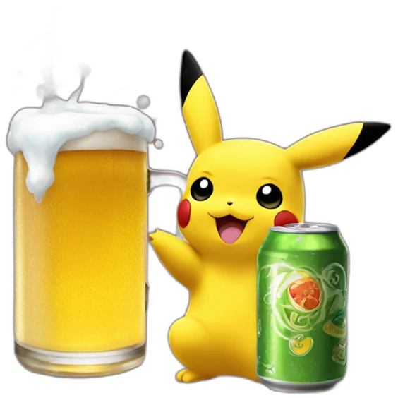 pikachu raver with can beer emoji