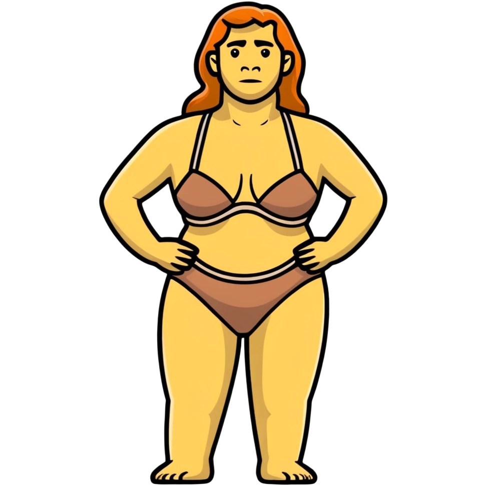 fullbody neanderthal woman wearing cloth bra emoji