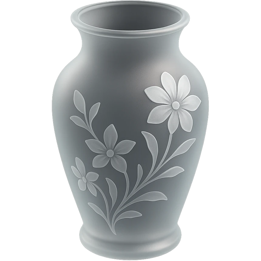 vase with floral patterns, frosted glass look, elegant and modern, matte glass style emoji