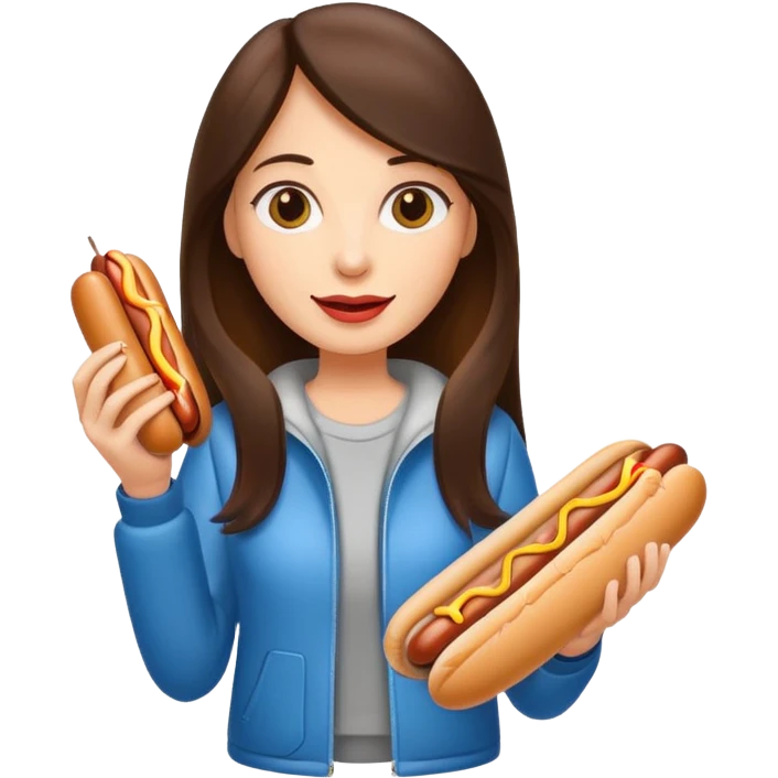 tourist brunette long hair woman holding hot dog emoji