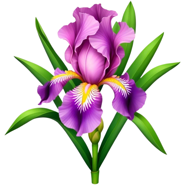 bouquet Pink Iris, luxuriant, leaf, bud emoji