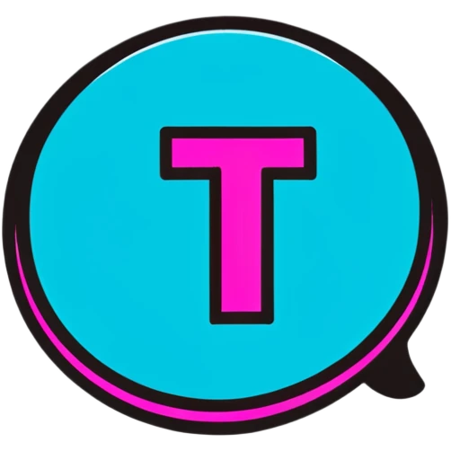 Minimalist sticker with white 'tt' letters on a black circle with cyan, magenta, and yellow dots below, cap with street style influence emoji