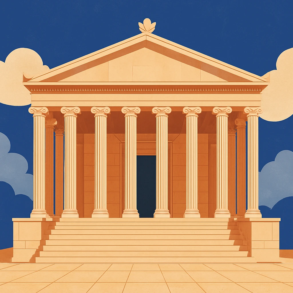 A majestic Roman temple with columns and marble steps emoji