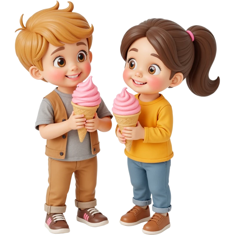 happy children with melting ice cream cones emoji