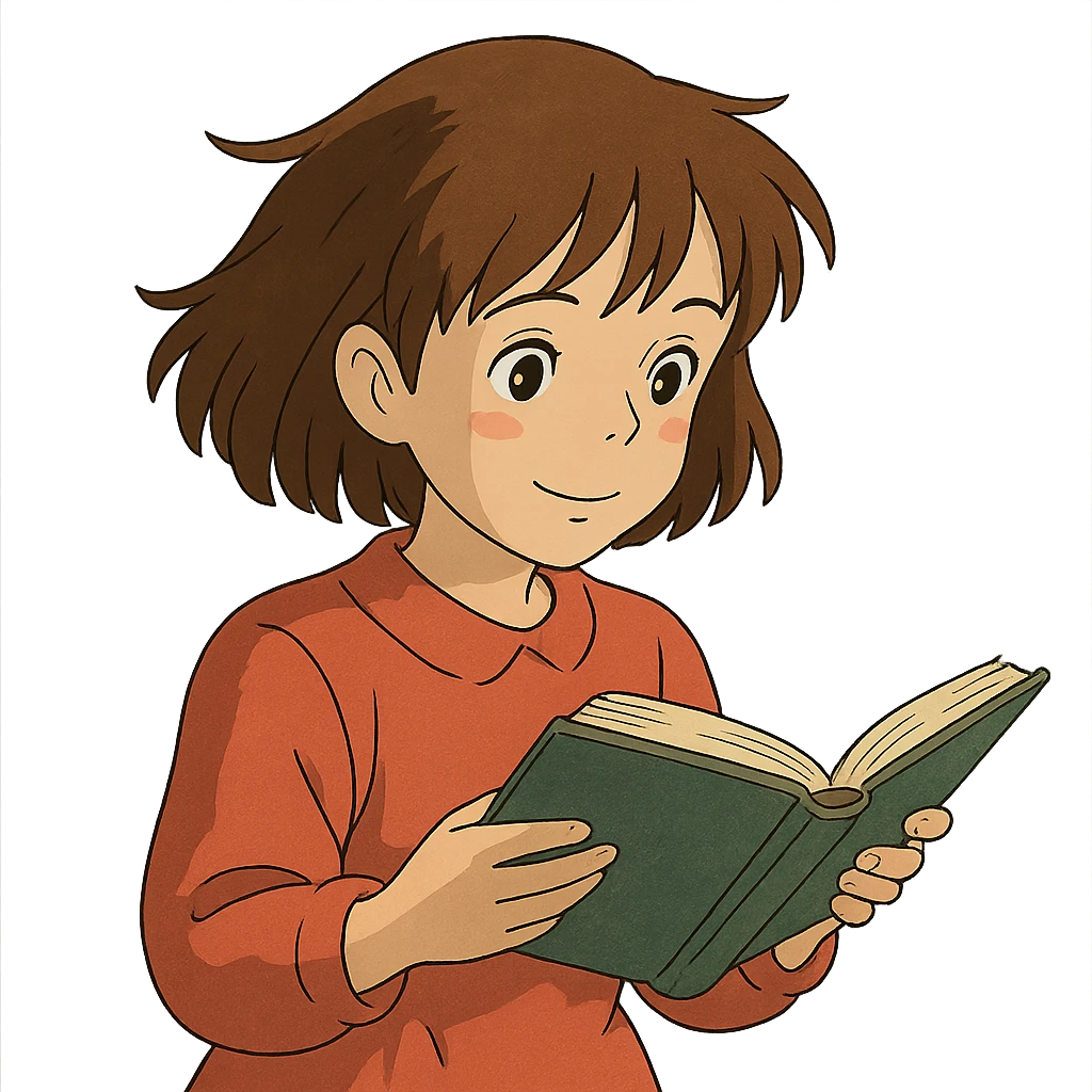 ghibli style girl reading a book emoji