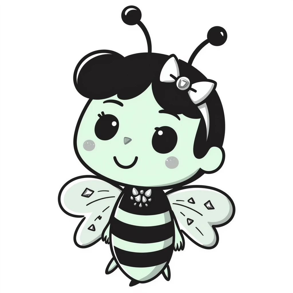 Mint green woman bee character with diamond decorations, rhinestone jewelry, and glittery sparkly details emoji