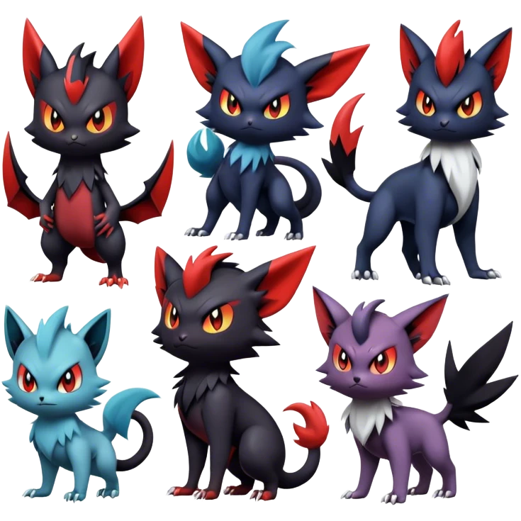 Edgy Cute Cool Kawaii Litten-Noivern-Zoroark-Noibat-Absol-Pokémon Full Body  emoji